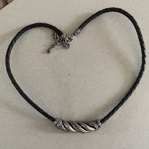 JOHN HARDY - Sterling Twisted Slider Pendant & Black Leather Necklace